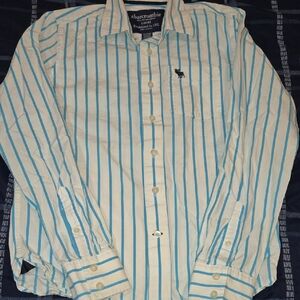 Abercrombie & Fitch White and Blue Striped Shirt